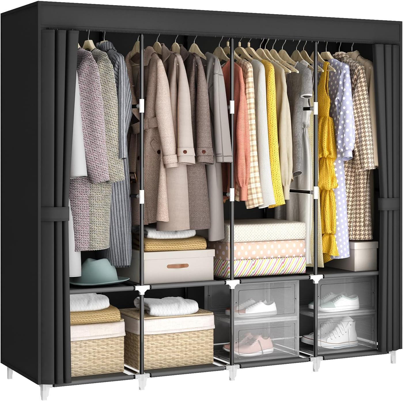 67'' Closet Wardrobe Clothes Pant Rack Storage Organizer w/ Shelf Portable