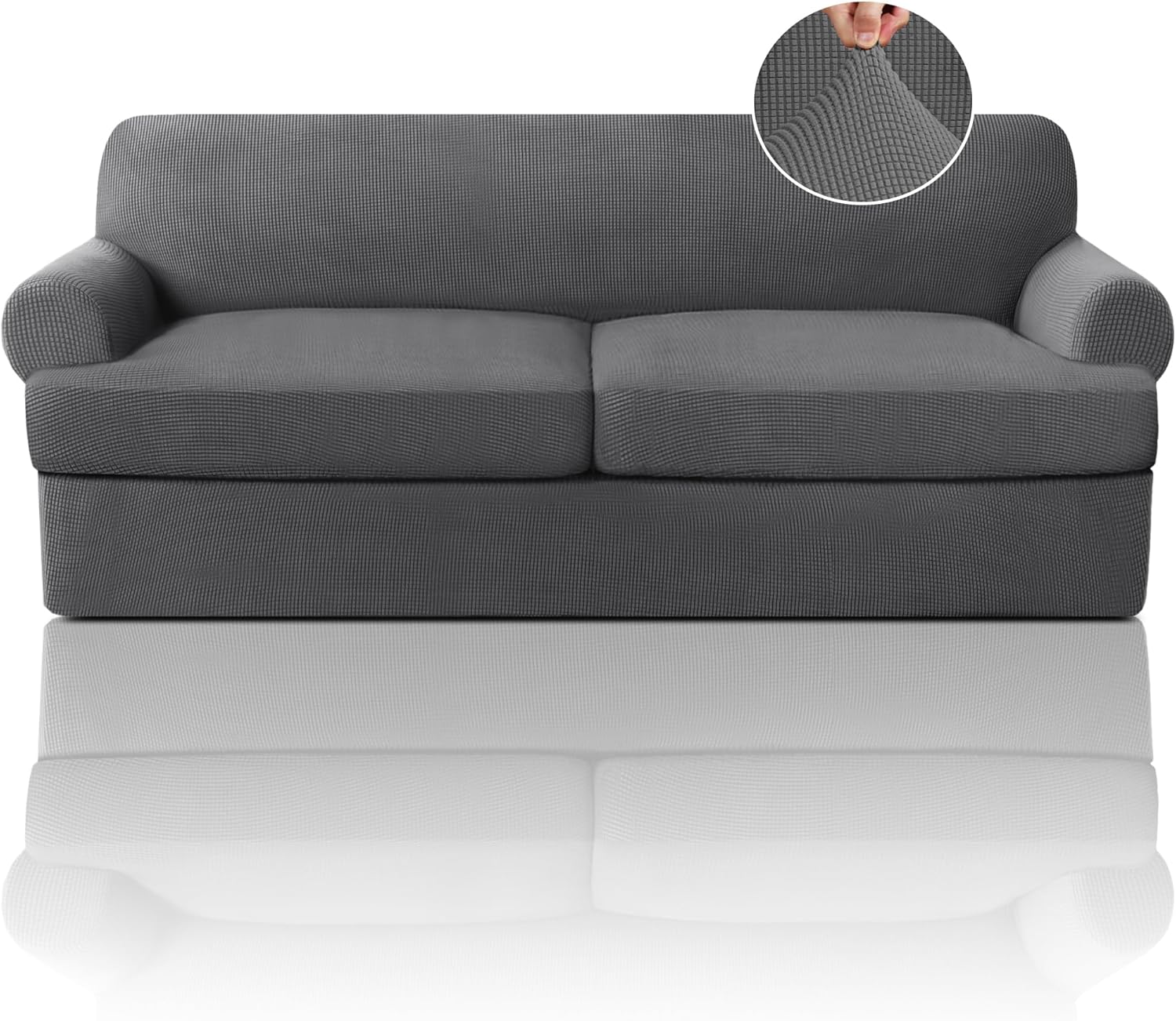 T Cushion Sofa Slipcover 3 Pieces Sofa Covers for T Cushion Couch Soft Couch Covers Sofa Slip Cover Furniture Covers with 2 Individual T Shape Seat Covers Width up to 90