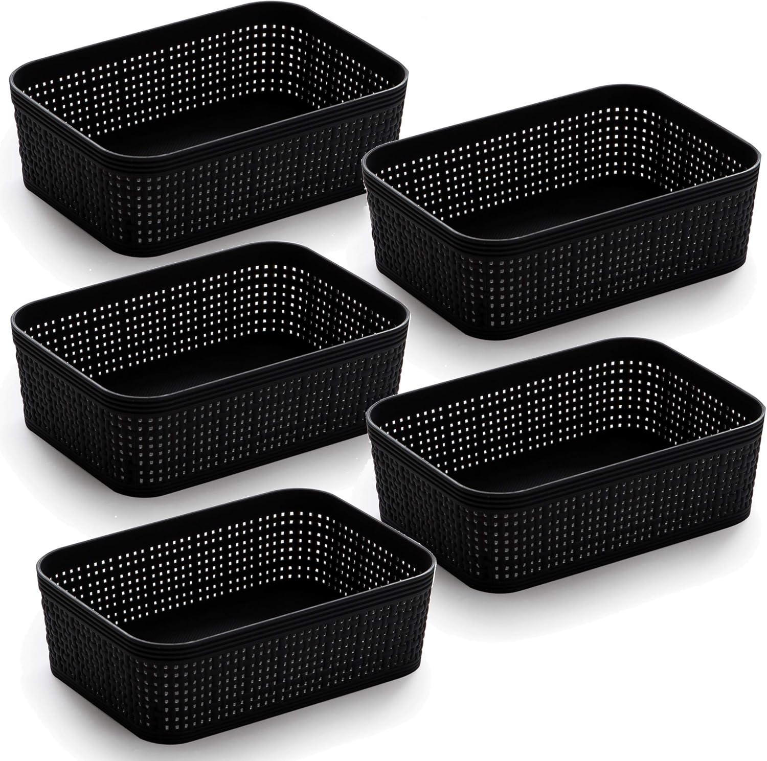 | Woven Plastic Basket | XS (Black), 5-Pack | the JUTE COLLECTION | Home Organization, Space - Saving Storage, Stylish Design | Jute Basket | Plastic Storage Basket