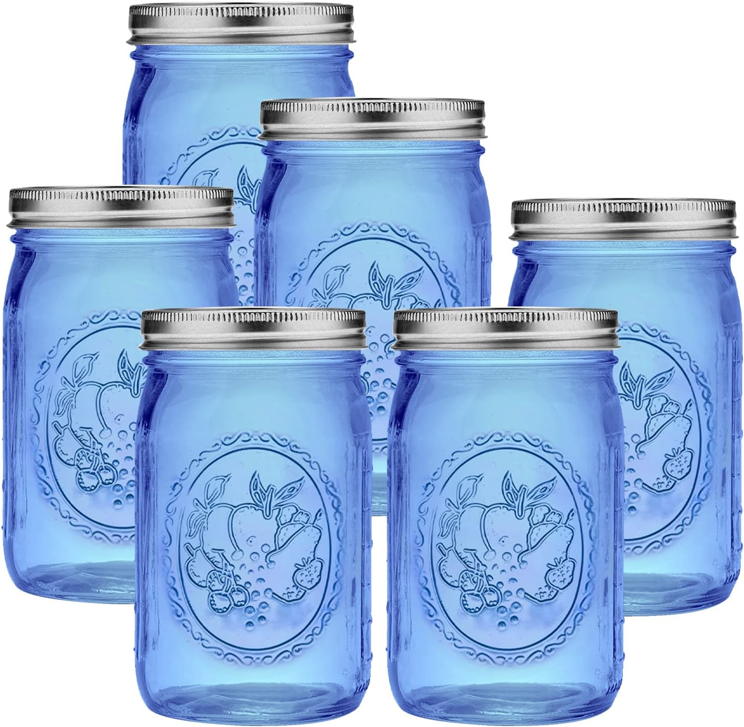 Eleganttime Blue Wide Mouth Mason Jars 32 Oz,6 Pack Colored Quart Glass Canning Jars with Airtight Lids for Canning,Pickling,Storage,Diy Crafts & Décor