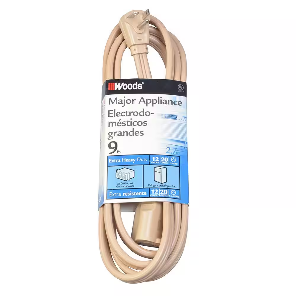 9 Ft. 12-Gauge 20 Amp Extra Heavy Duty Major Appliance Cord, Beige