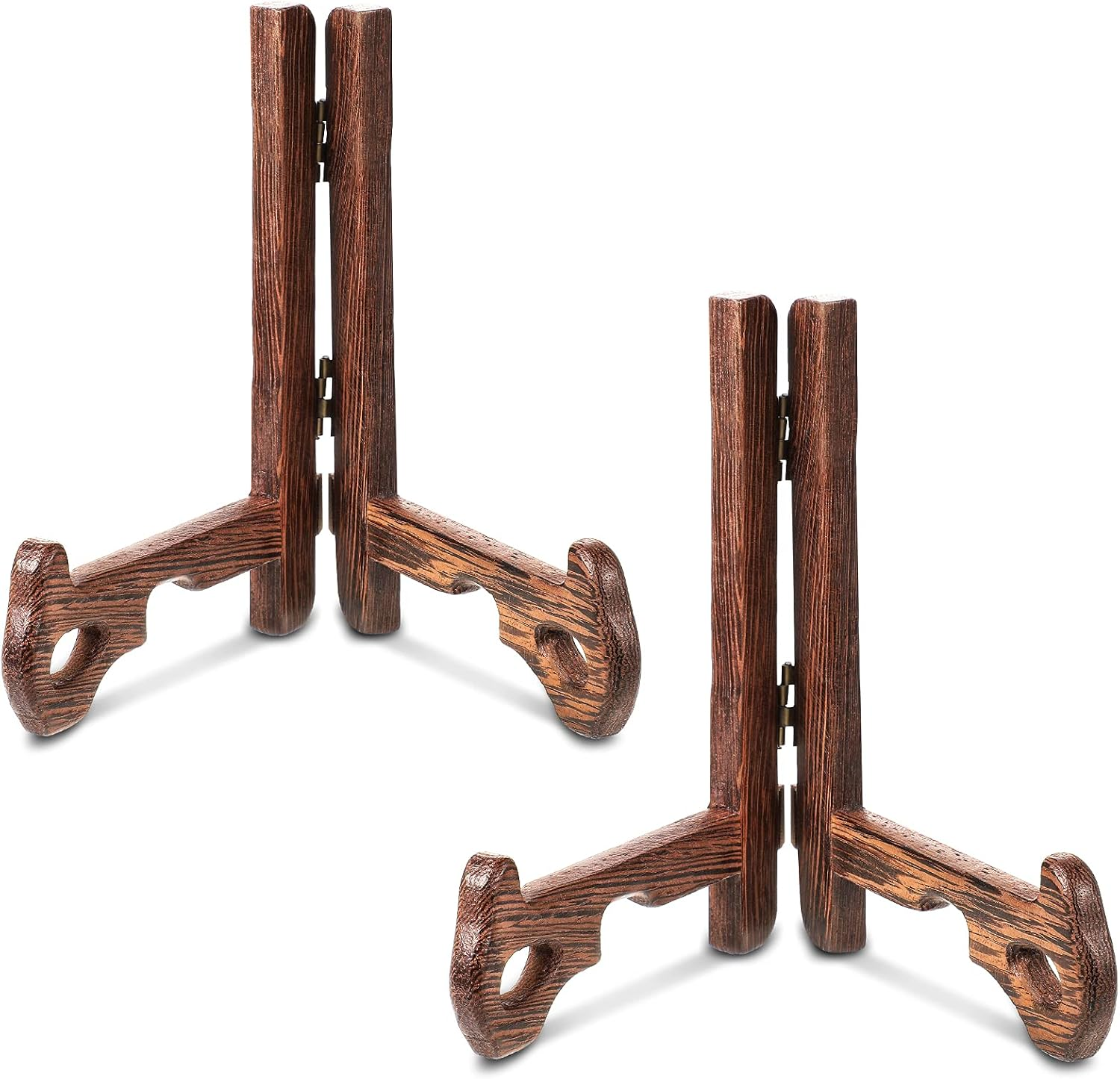 Skrfren Wooden Display Stand Plate Holder – 2-Piece Easel, Red Polished Finish