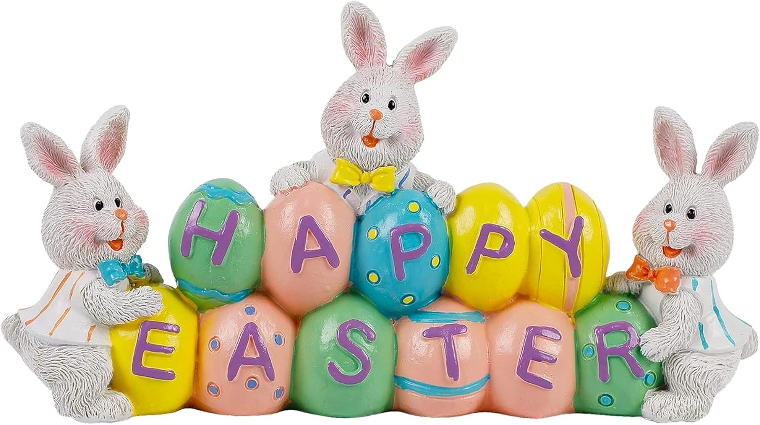 Easter Decorations Eggs Bunny, Hand-Painted Resin Tabletop Centerpiece, Decor Bunny Figurine for Home Room Table Office Party (Happy Easter)