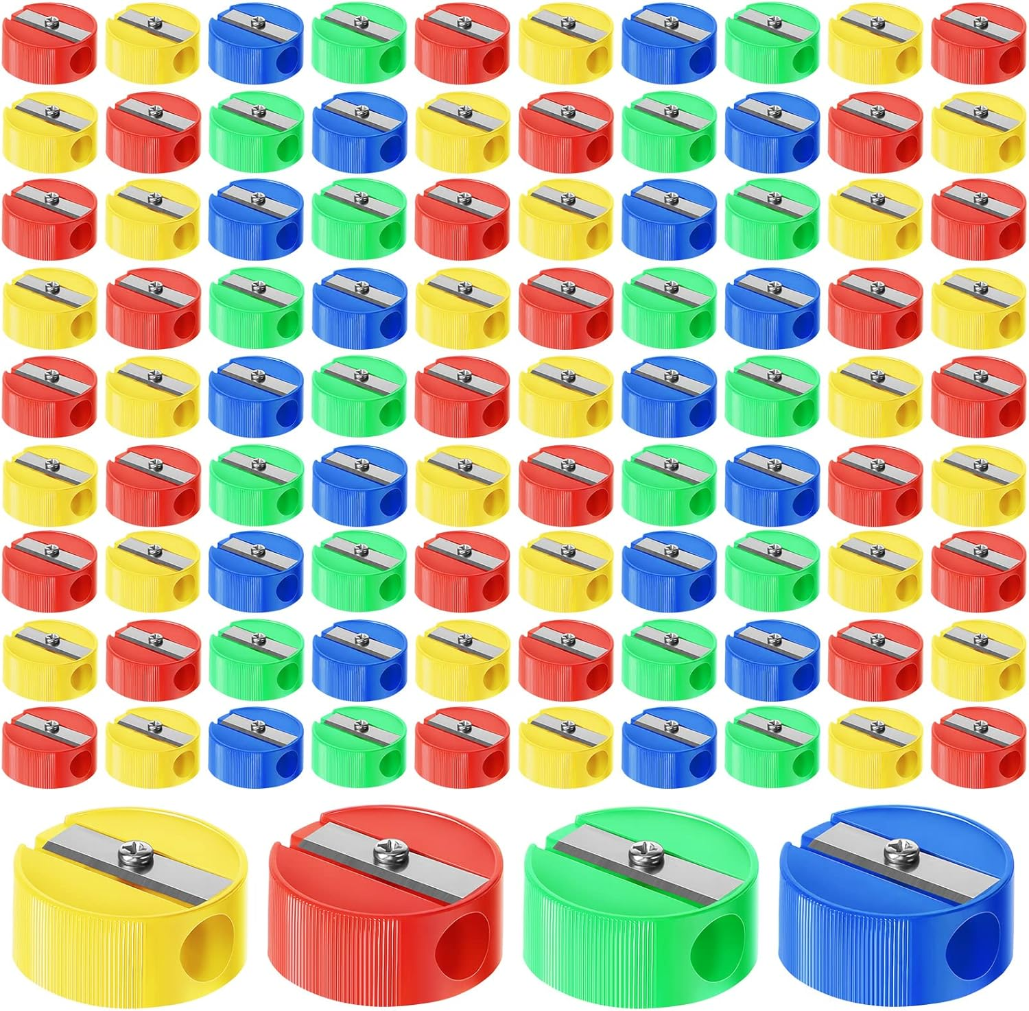 Meanplan 400 Pcs Pencil Sharpeners Bulk Pocket Sized Mini round Handheld Colorful Plastic Pocket Sized Pencil Sharpeners for Kids Party Favors Classroom Prizes Back to School Supplies, Multicolor