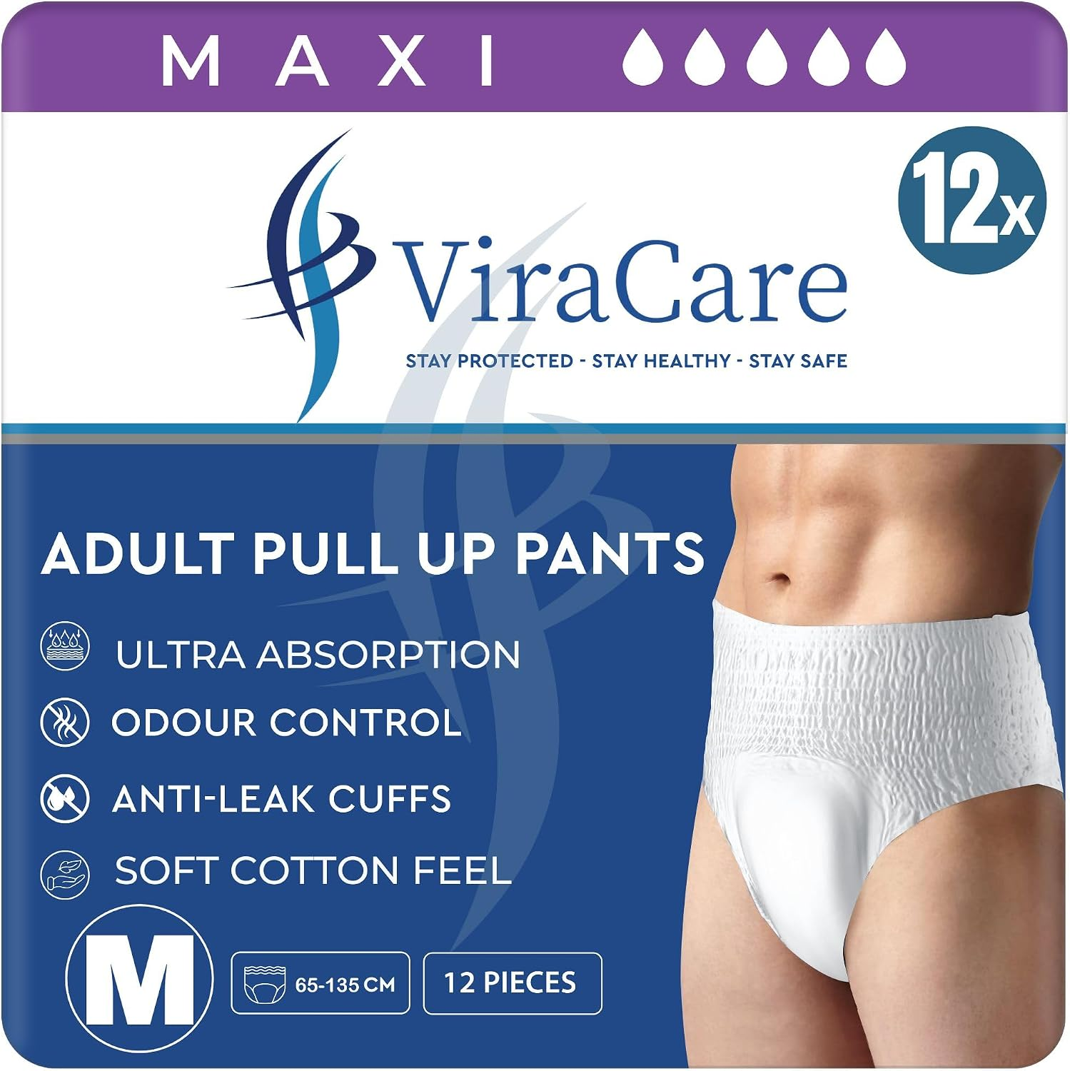 12 X Maxi Incontinence Pants Women and Men, Adult Nappies | Ultra Absorption, Anti-Leakage, Soft-Stretch Waistband, Breathable, Discreet Fit, Adult Diapers, Medium Size (1 Pack of 12)
