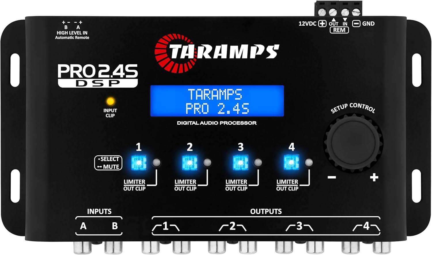 Pro 2.4S DSP Crossover full Digital Signal Processor and Equalizer with sequencer 15-band Graphic Equalization 12 preset EQ 2-Channel in and 4-Channel Out