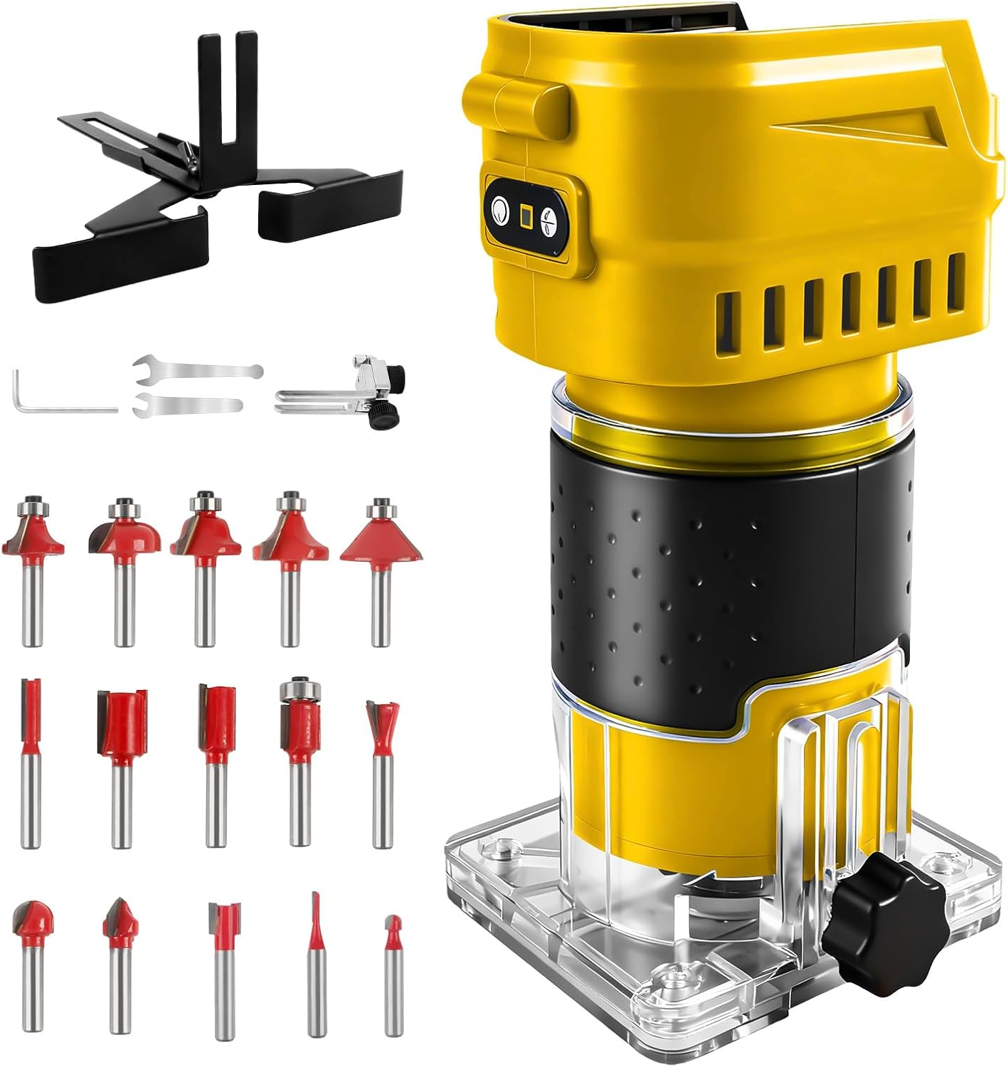 Cordless Router Compatible with Dewalt 20V Battery, 6-Speed, 30,000 RPM, 850W Brushless Handheld Palm Routers for Woodworking Hand Edge Trimmer with 15 PCS 1/4