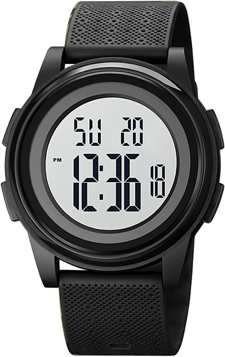 Mens Watch Ultra-Thin Digital Sports Watch Minimalist Waterproof Digital Watches Men with Wide-Angle Display Rubber Strap Wrist Watch for Men 1206