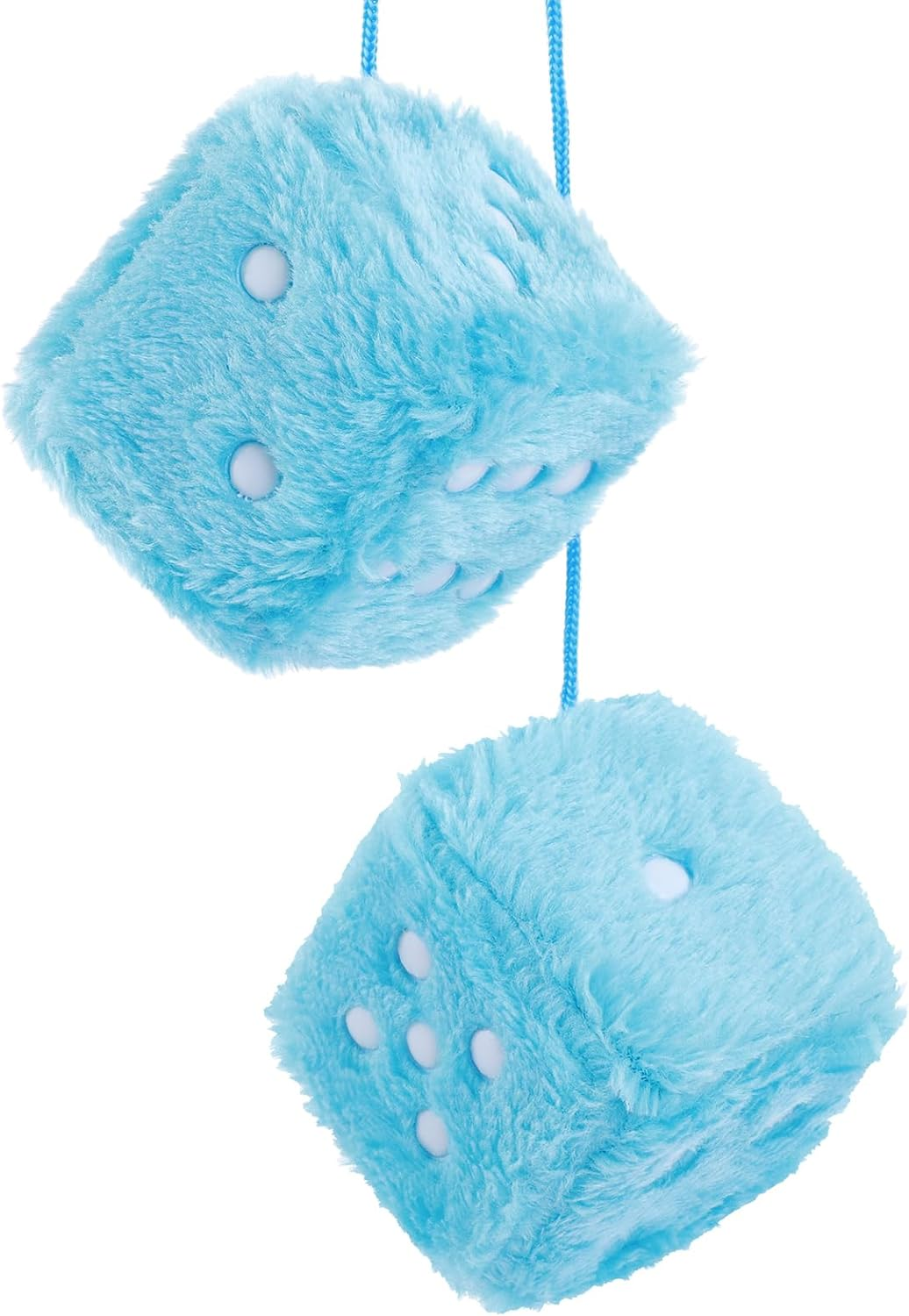 Fuzzy Dice for Car Mirror, Pair of Retro 2.75” Fuzzy Dice for Rear View Mirror with White Dots for Car Interior Hanging Ornament Decoration (Blue)