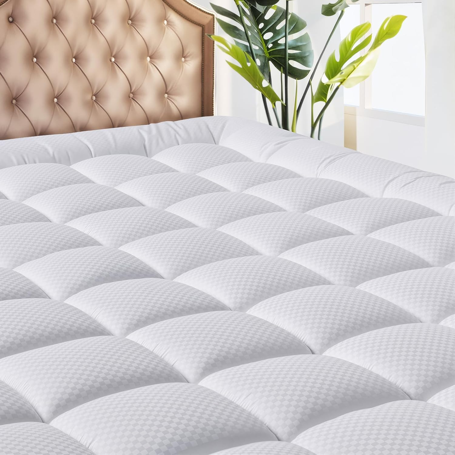 MATBEBY RV King Mattress Pad - Cooling Breathable Mattress Topper, Quilted Fitted Mattress Protector, Pillow Top Mattress Cover with 8-21