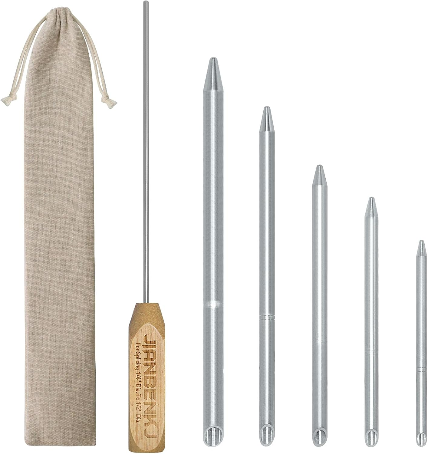 Rope Splicing Tool Kit, Rope Splicing FID Kit for Double Braid Eye Line,Aluminum Line Braiding Set Tool Include 5 Sizes Fids-1/4, 5/16