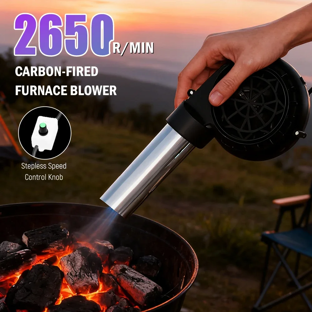 Electric BBQ Air Blower with Adjustable Speed Control USB Handheld Grill Blower Outdoor Camping Charcoal Blower Smoking Fan
