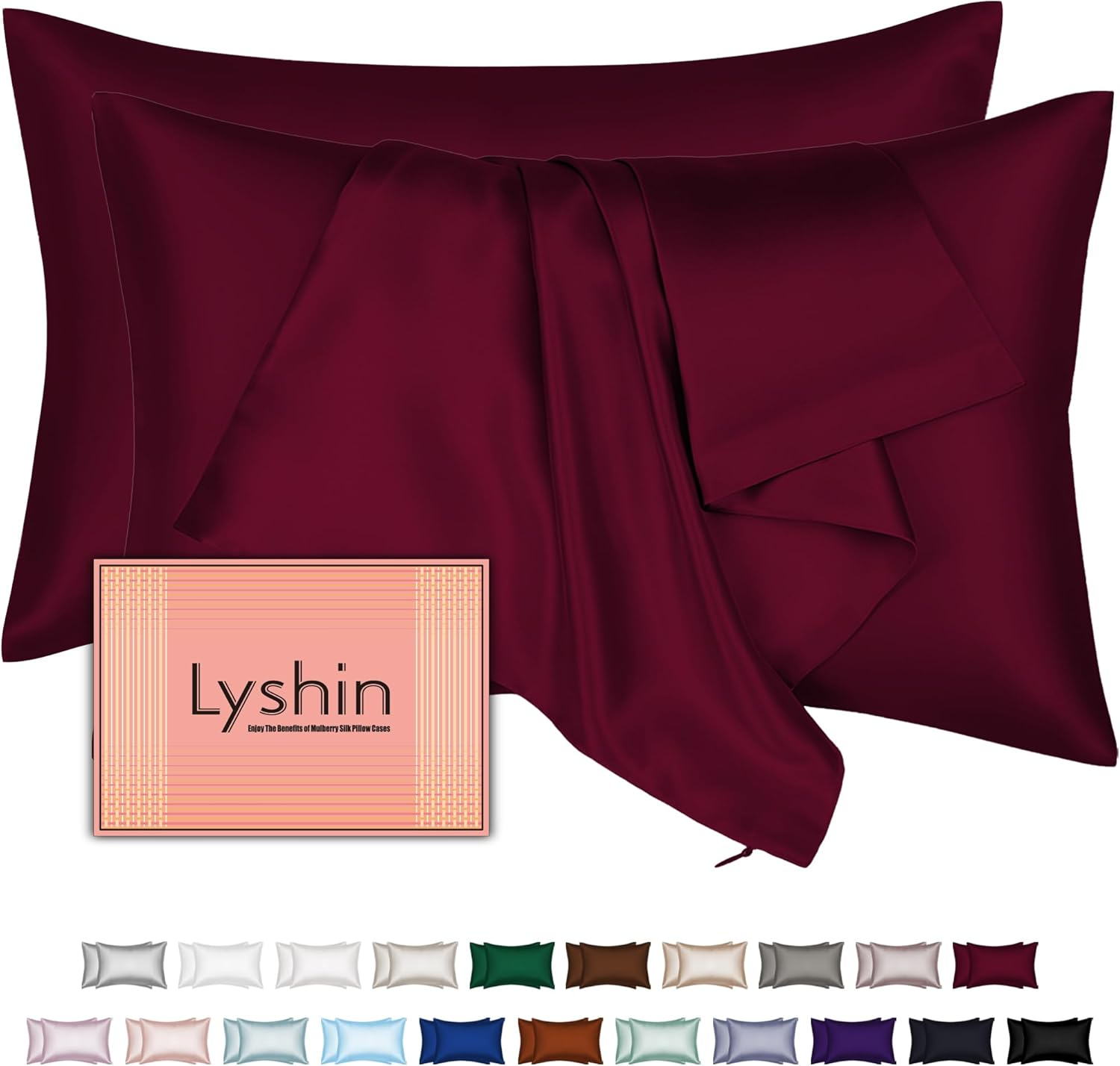 Mulberry Silk Pillow Cases 2 Pack Standard Size 20x26 Inches with Hidden Zipper, Ultra Smooth and Soft Breathable Cooling Silk Satin Pillowcase Set of 2, Better for Hair and Skin, Gifts for Women Men