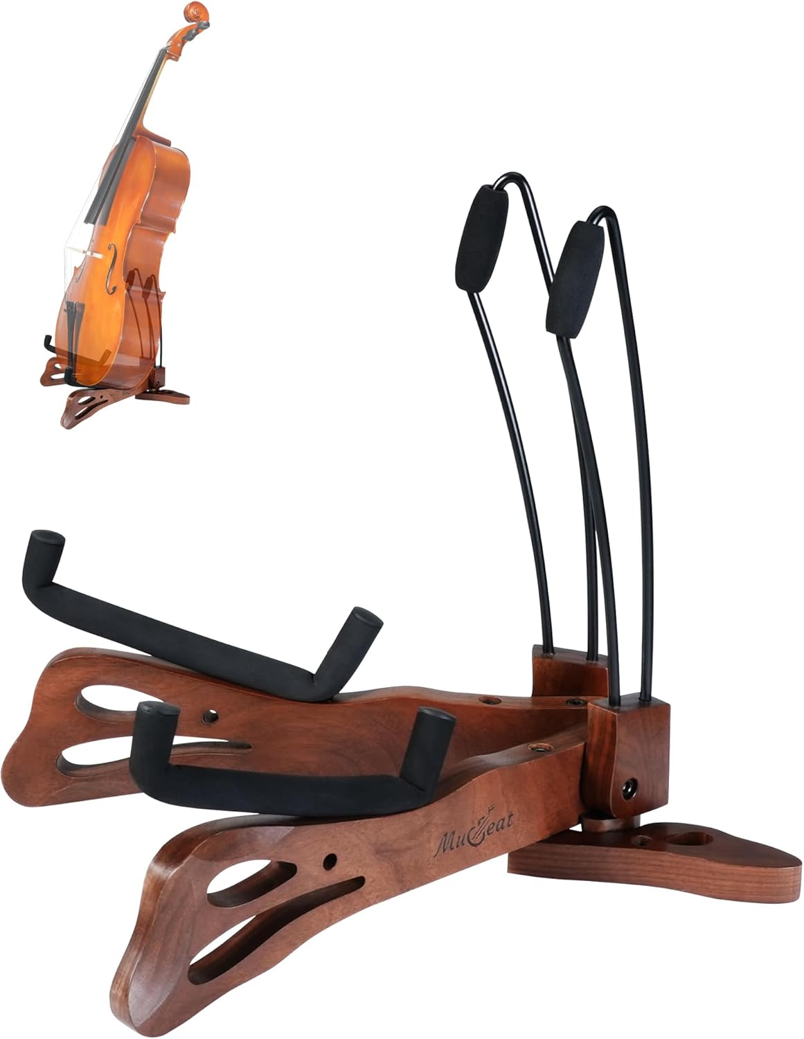 Cello Stand with Bow Holder, Butterfly-Shape Floor Stand with Padded Foam, Handcrafted Cello Rack Fits 1/2, 3/4, 7/8, 4/4 Full-Size and Guitar, Instrument Holder for Home and Studio Display
