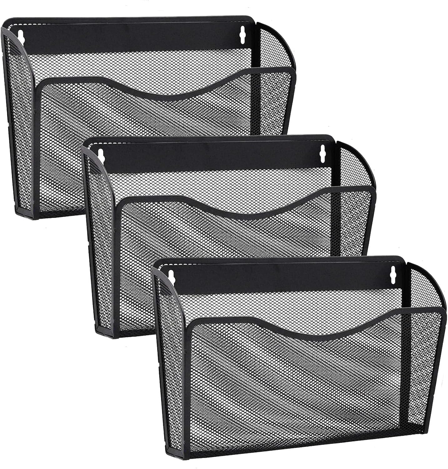 3 Pack Wall File Organizer, Mesh Wall File Pocket Mail Organizer Hanging Metal Vertical Wall Mounted File Holder for Office/Home