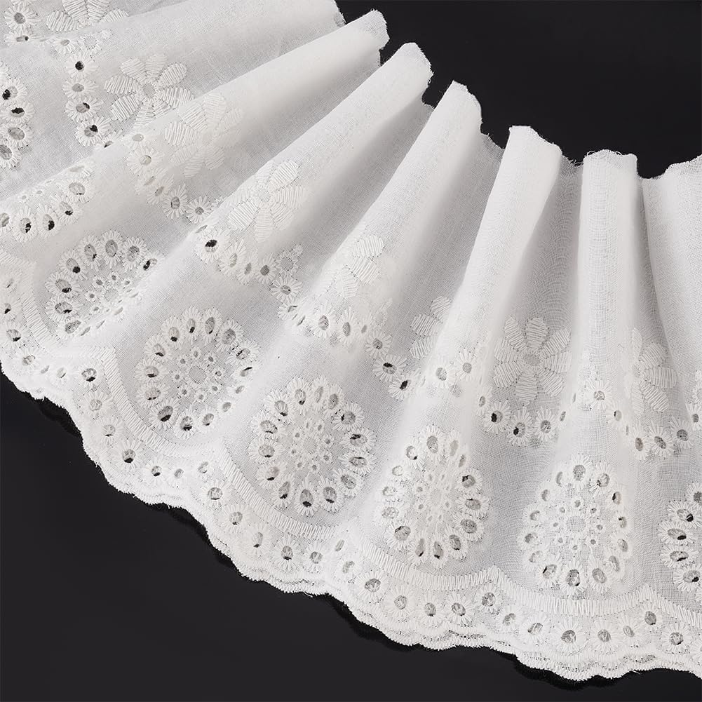 7.5 Yard Cotton Embroidered Eyelet Lace Trim, White Floral Eyelet Lace Ribbon...