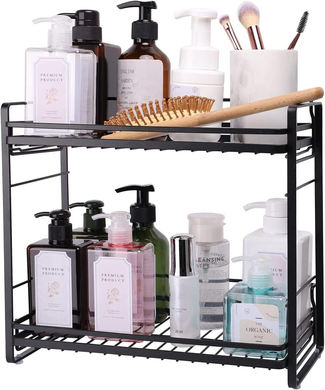 2-Tier Bathroom Organizer, Ideal as a Kitchen or Bathroom Countertop Organizer - Black Finish Makeup Organizer for Vanity - Black Finish Kitchen and Bathroom Storage Organizer