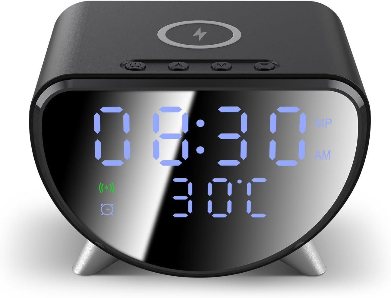 PDKUAI Fast Wireless Charger for Iphone Galaxy Pixel, Alarm Clock Bedside, Dimmable LED Display, LED Display with Temperature,12/24H Digital Clock for Bedrooms Living Room Office