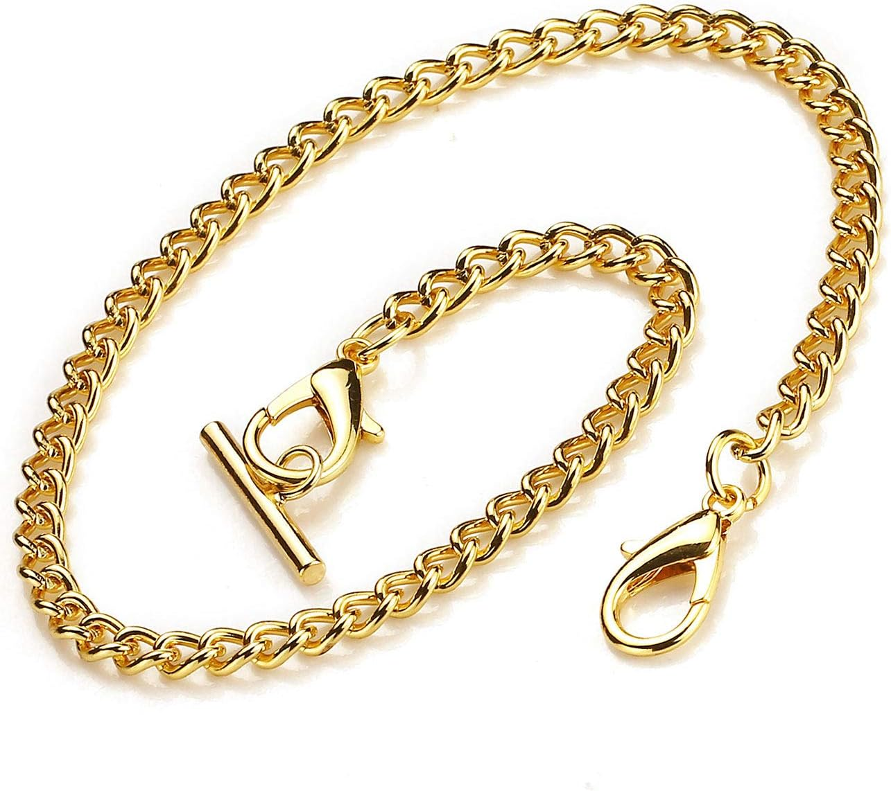 Pocket Watch Chain Albert T-Bar Lobster Buckle Gold Plated 14 Inch Chains