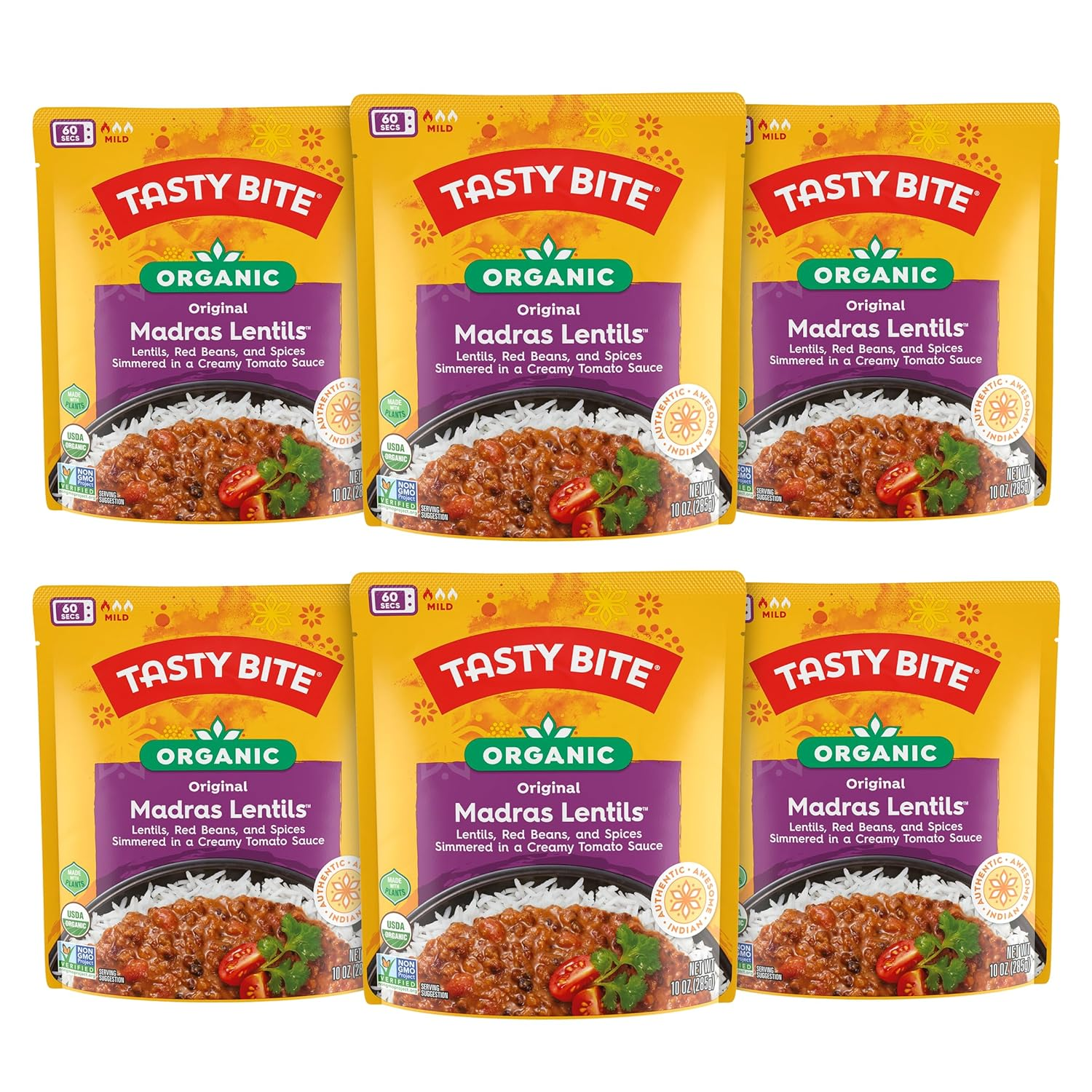 Tasty Bite Organic Madras Lentils 10oz Pack of 6 Vegetarian
