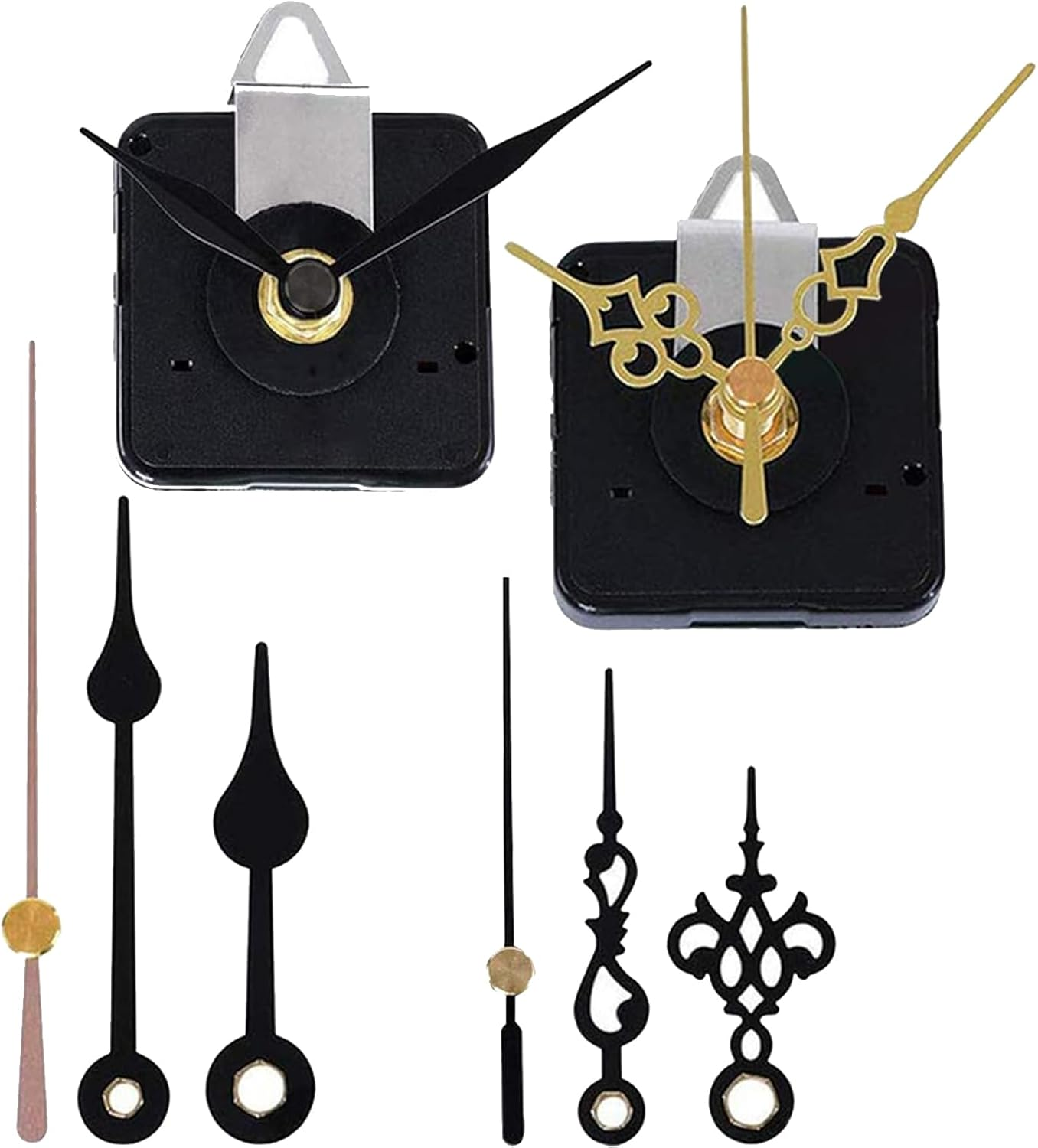 EMOON 2 Pack Clock Movement Mechanism with 4 Pairs of Short Hands Battery Silent Sweep Operated Quartz Clock Motor Kit DIY Repair Parts Replacement, 3/4 Inch Total Shaft Length