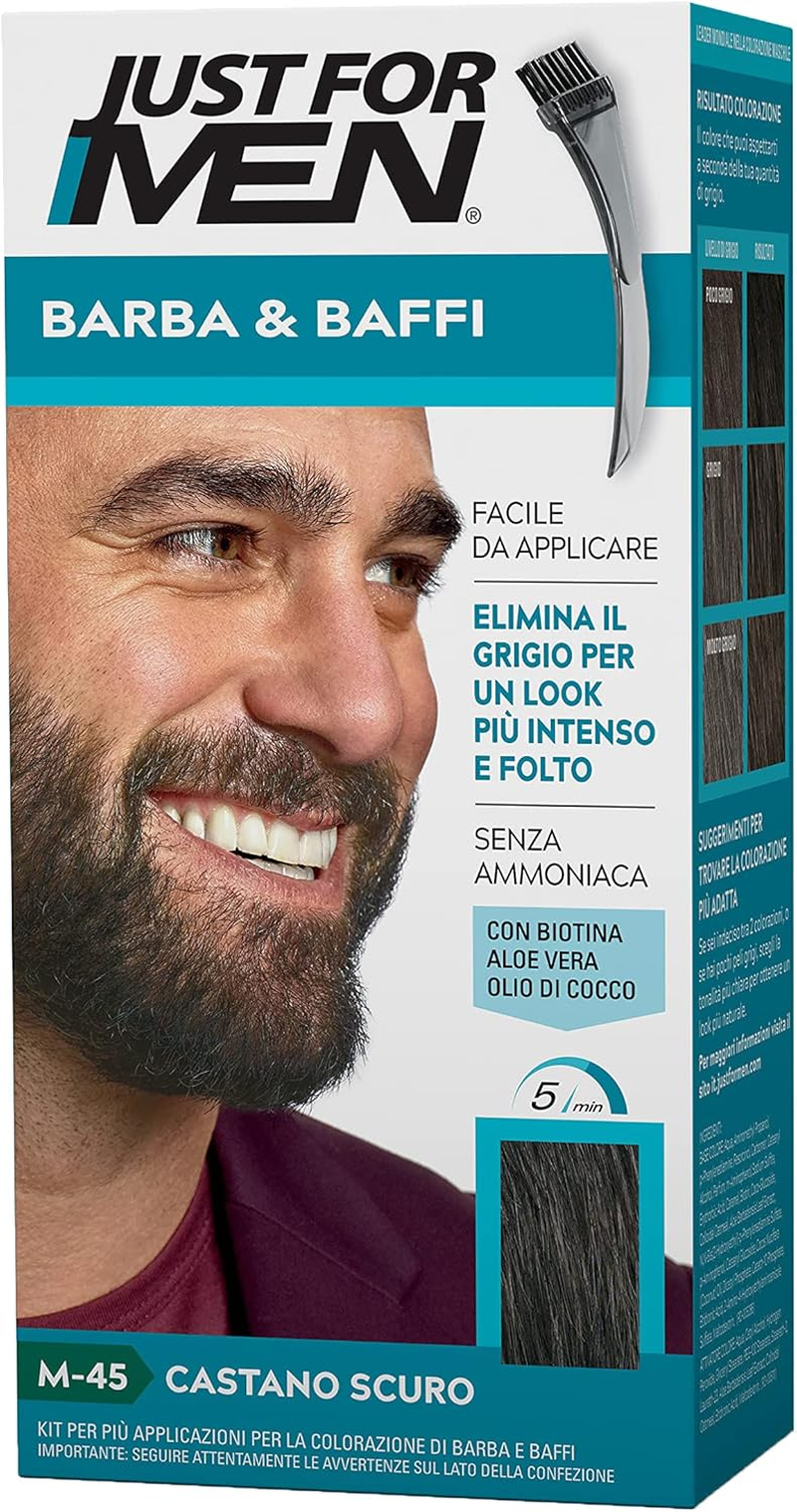 Barba & Baffi, M45 � Tinta Castano Scuro per Uomo Senza Ammoniaca Con Pettine Appplicatore, 14 Gr