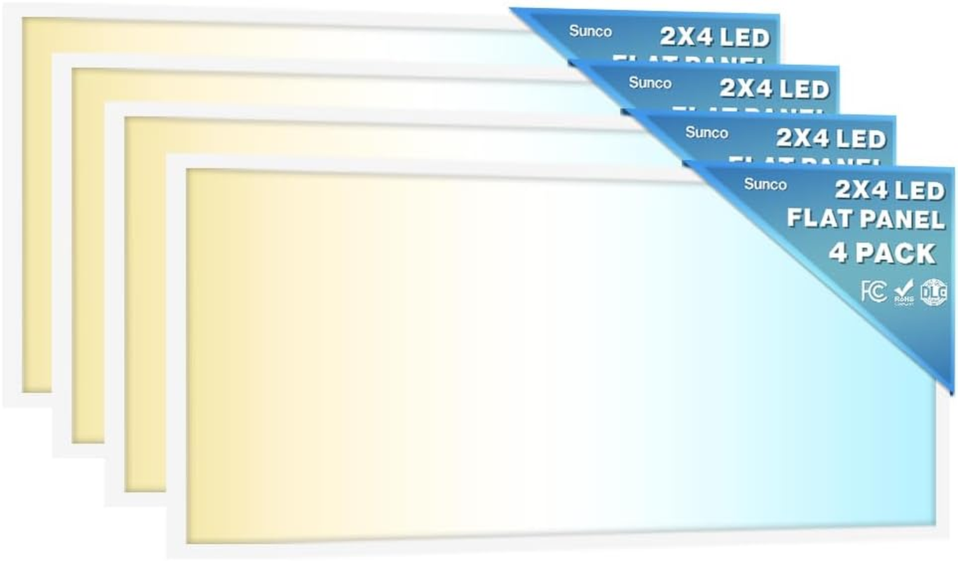Sunco 2X4 LED Flat Panel Light, 6500 Lumens, Dimmable, 4 Pack, ETL