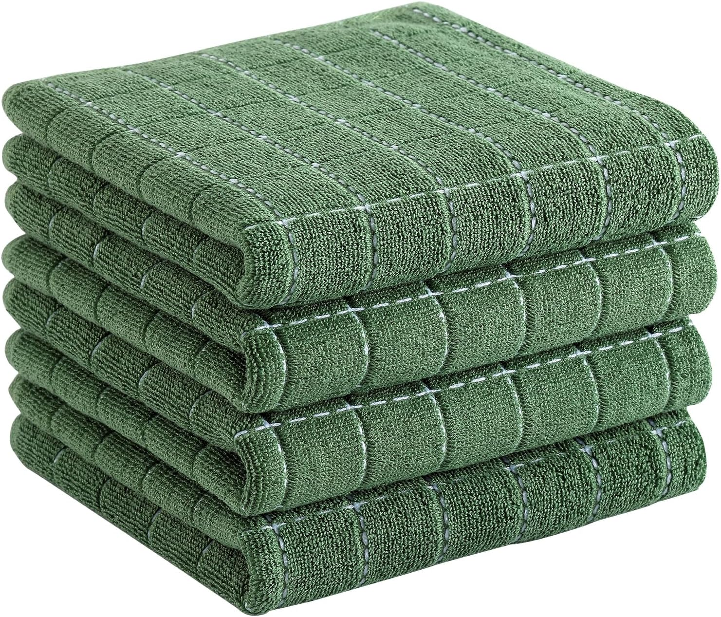 100% Cotton Terry Kitchen Towels(Grass Green, 13 X 28 Inches), Checkered Designed, Soft and Super Absorbent Dish Towels, 4 Pack