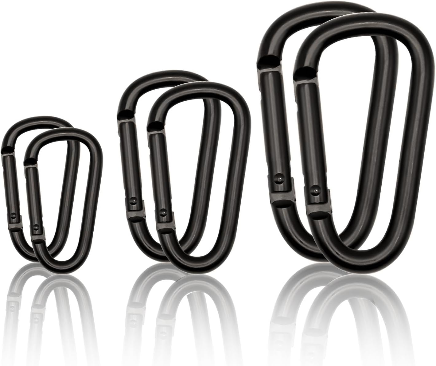 Black Carabiner Clip, Includes Mini 2 Inch Carbineers, Small 2.3
