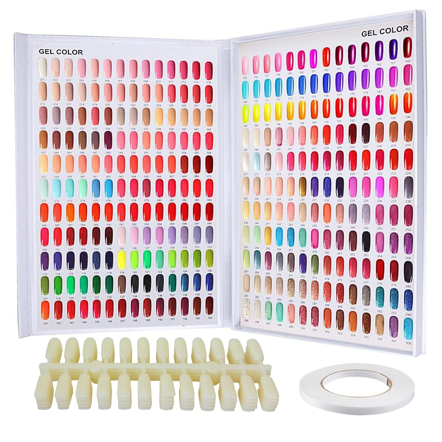 308 Nail Color Chart Display, UV Gel Polish Book Nail Painting Practice Design Board, Fake Tips Nails Sample Display Nail Art for Nail Salons, DIY Nail Art at Home