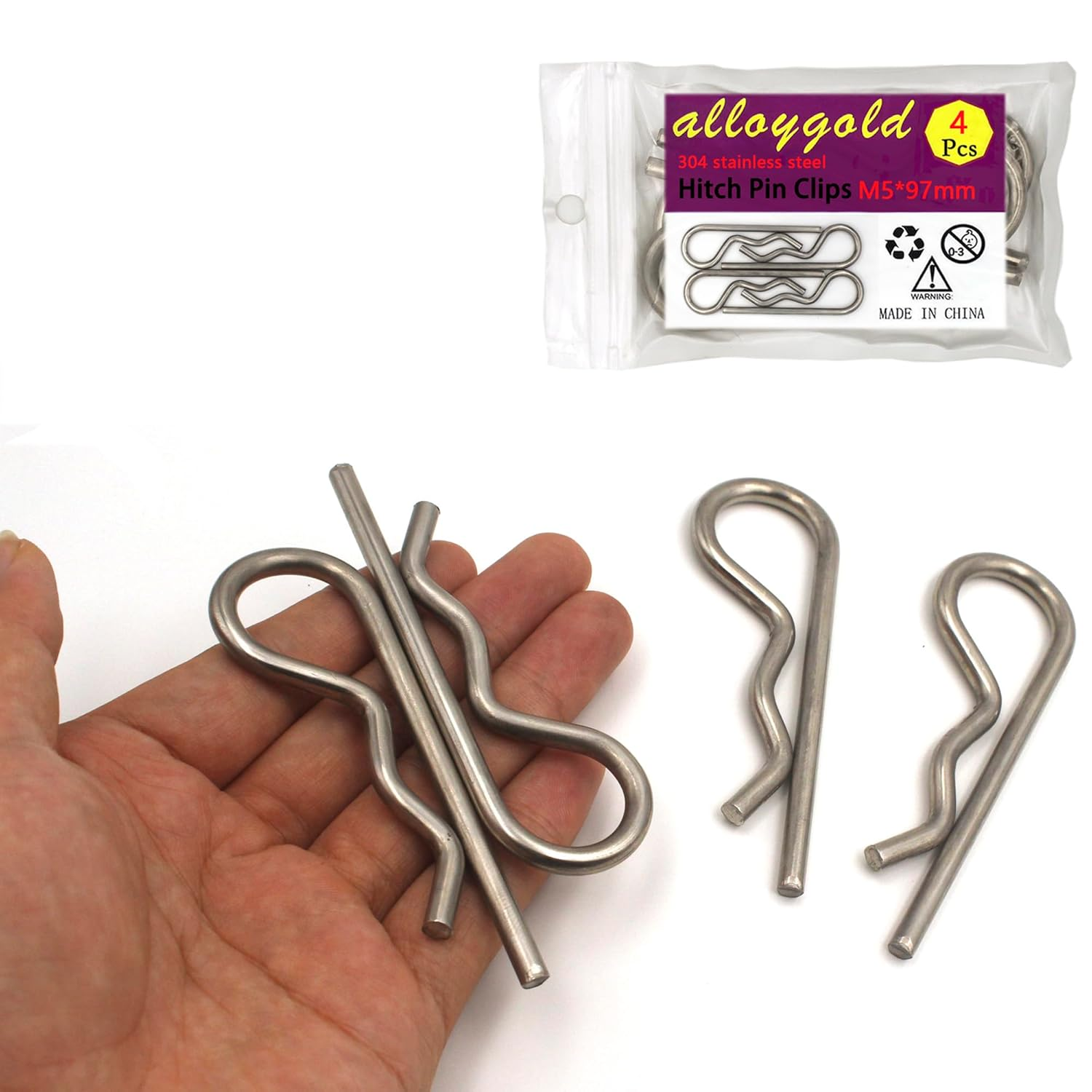 4Pcs Heavy Duty Hitch Pins Clip R Clips Cotter Pins, Stainless Steel Spring Retaining Wire Hair Pins， Large for Trailer Tractors Mower Carts Truck Pin Clip，Strong Spring Tension M5X97Mm…
