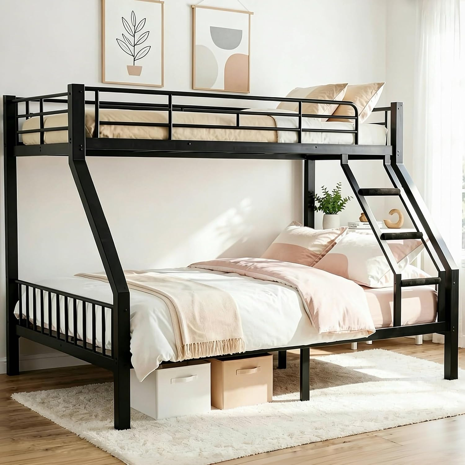 Twin XL over Queen Bunk Bed, Heavy Duty Queen Bunk Bed for Adults