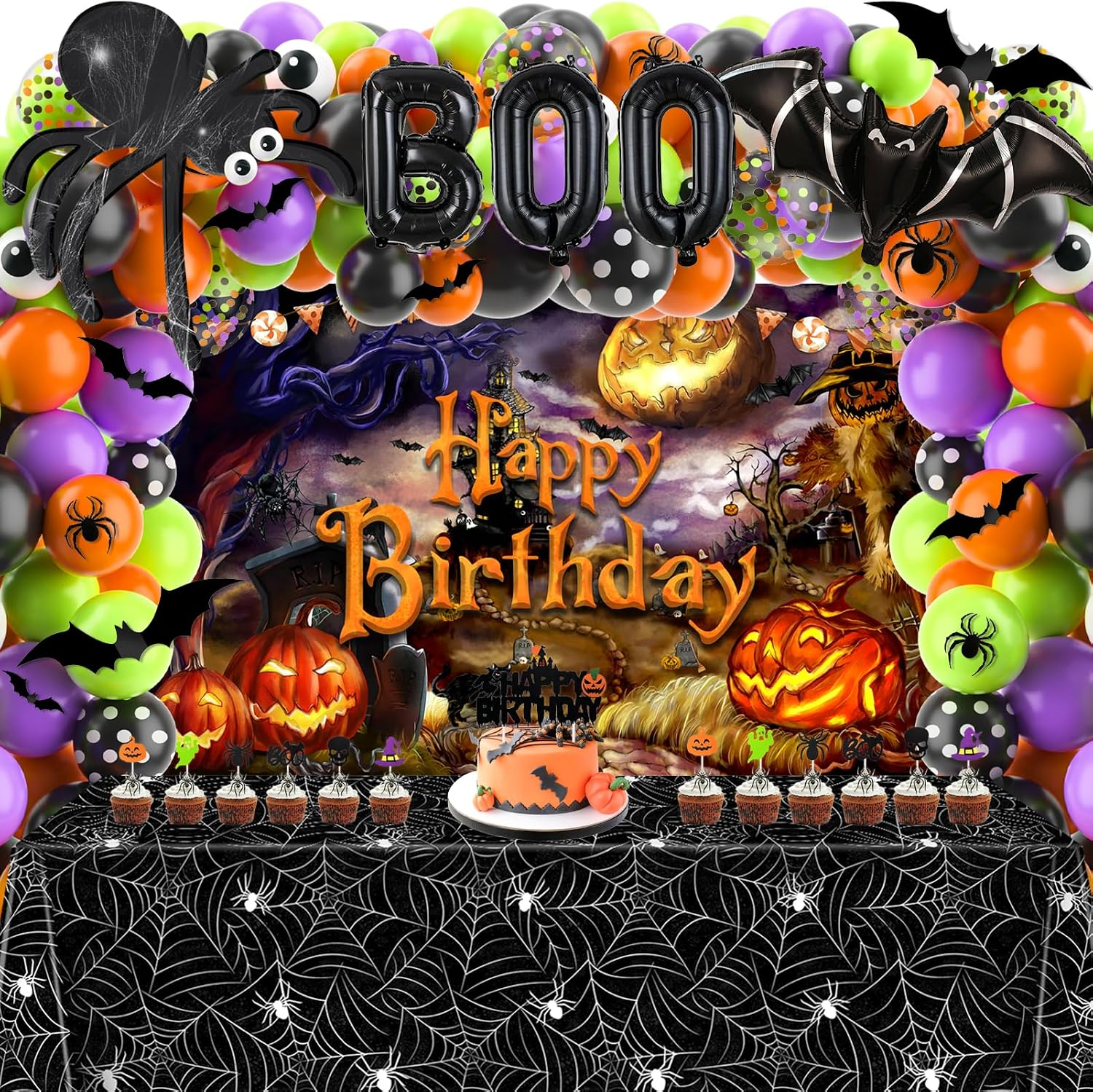 Halloween Birthday Party Decorations 105 Pcs Spider Web Balloons Arch Kit