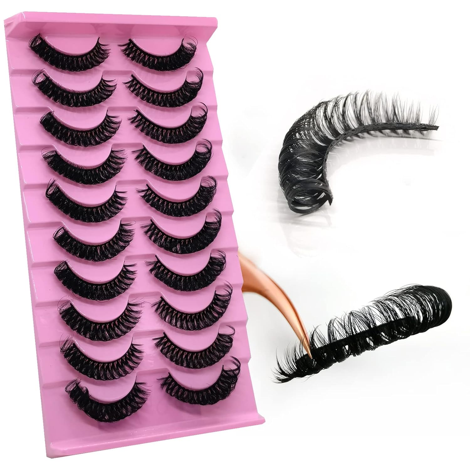 10Pairs 3d Russian, D Curl Lash Strips, 15mm Wispy Fake Lashes that Look s09