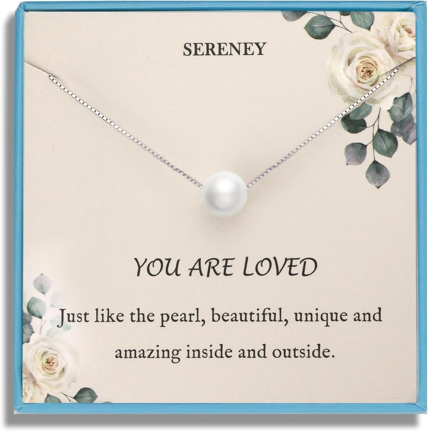 Sereney Sterling Silver Birthday Gifts for Girls Women, Pearl Necklace as 7 9 10 11 13 15 16 18 21 30 40 50 60 Year Old Birthday Gifts, Single Pearl Necklace as Bday Gifts for Friends