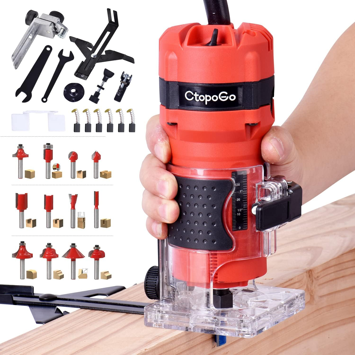 Compact Palm Router Tool, 800W Hand Wood Trimmer with 12PCS 1/4