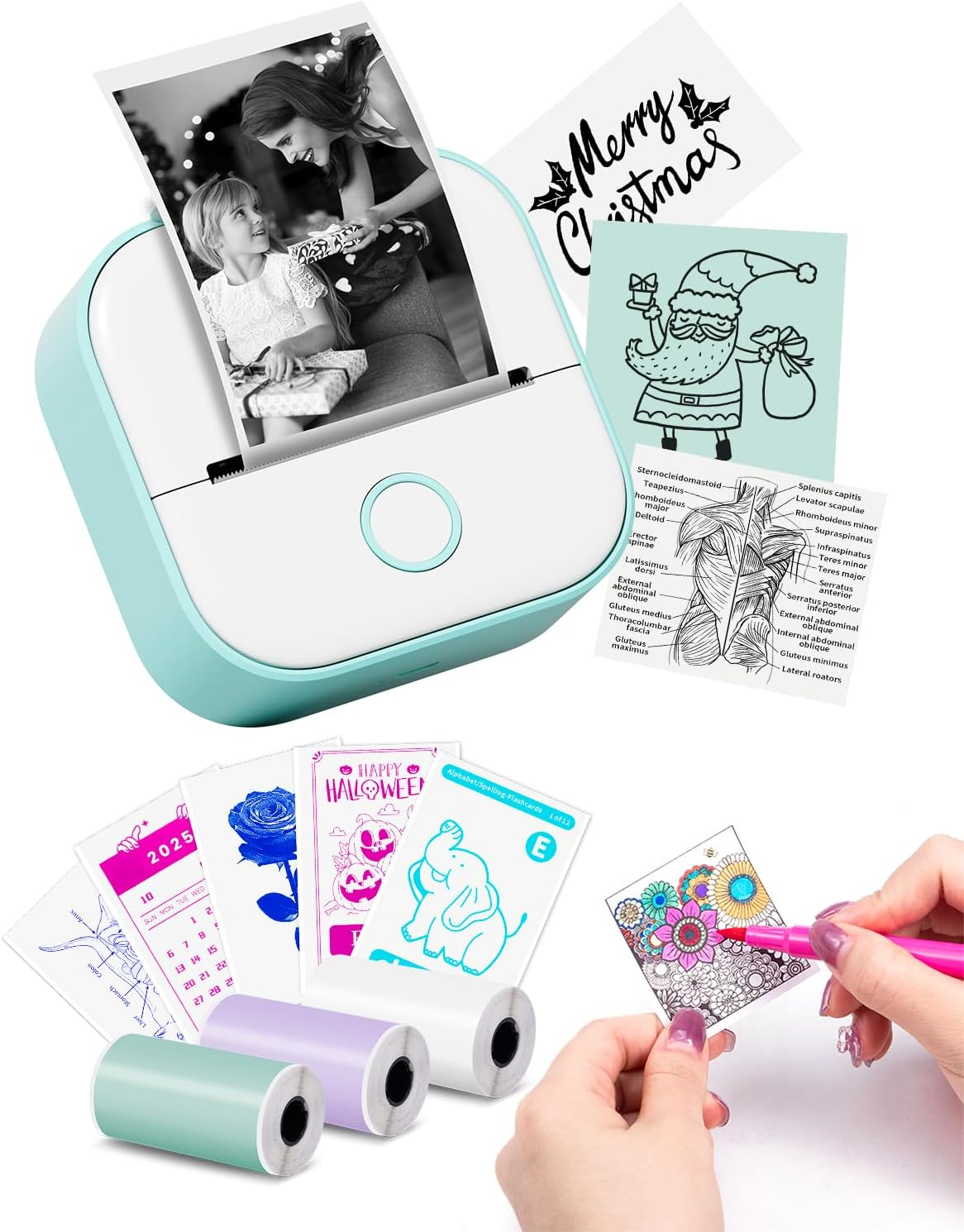 Mini Stampante Portatile - T02 Stampa Etichette Adesive Stampante Termica Senza Inchiostro Stampante Fotografica Tascabile Stampante per L'Apprendimento, Appunti Di Studio, Diagrammi Anatomici, Foto
