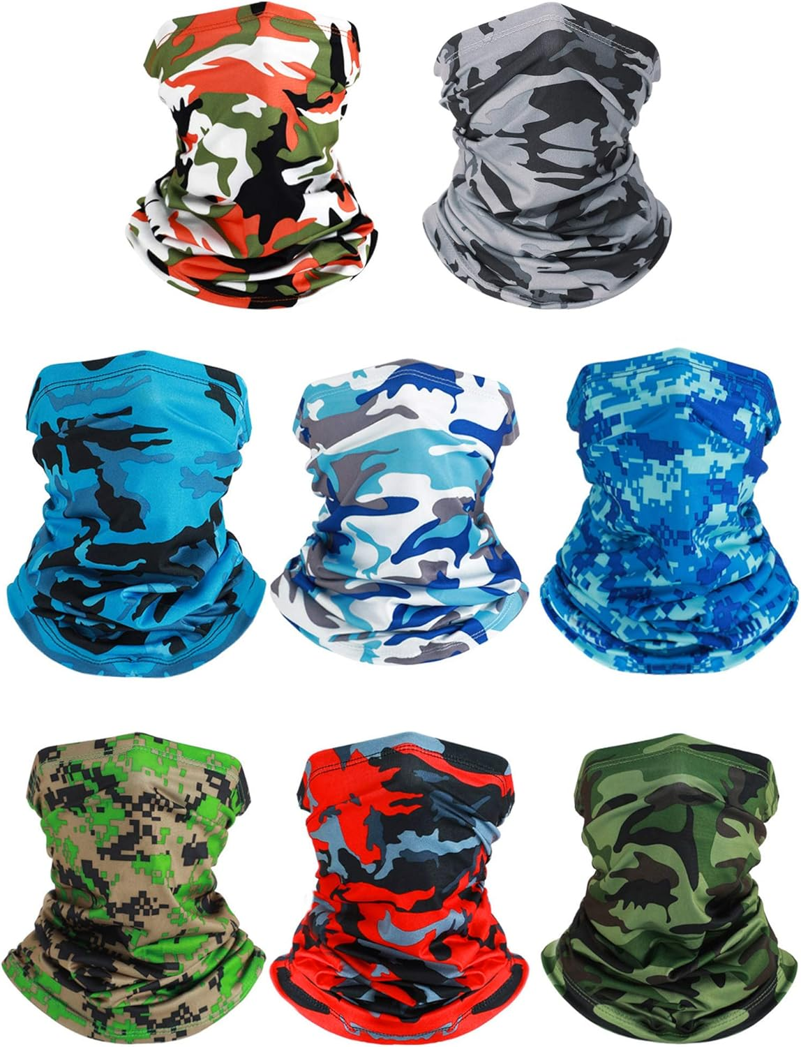 8 Pcs Summer Camo Neck Gaiter Scarf Bandanas for Men Sun Hoods Balaclava Cooling Breathable Face Mask Outdoor Sports