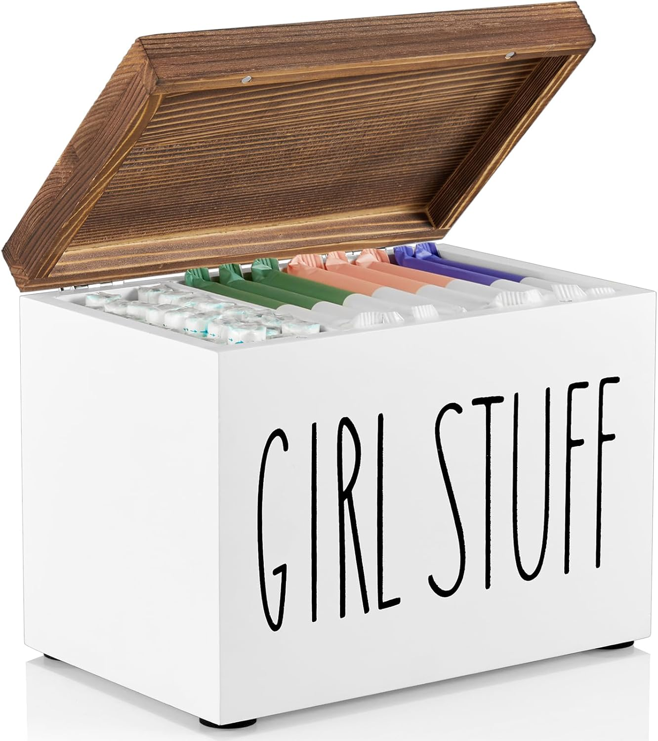 Tampon Holder for Bathroom, Feminine Product Organizer, Pad Organize Case with Hinged Lid, Shark Week Tampon Storage, Lady Stuff Box for Bathroom Accessories