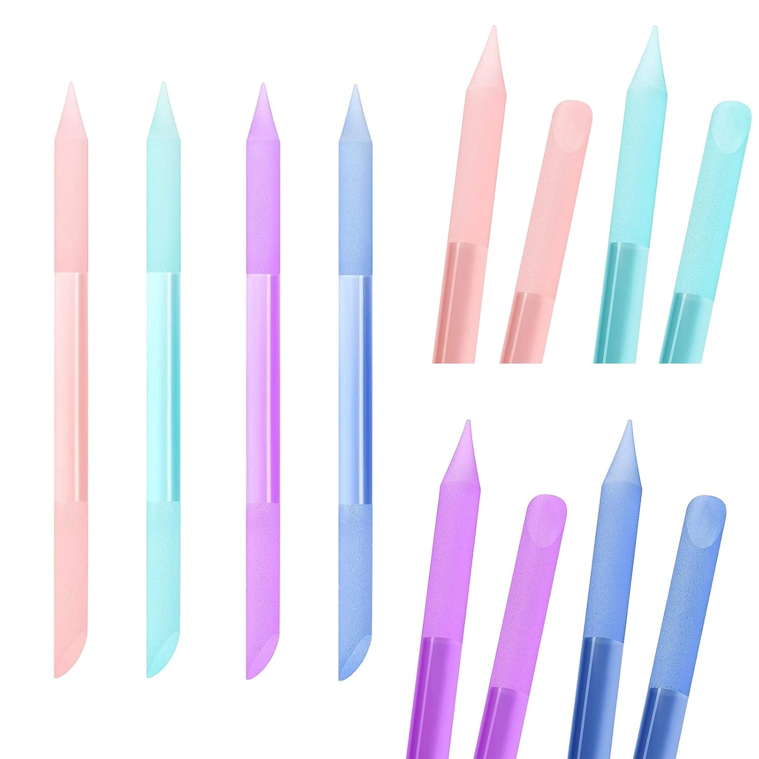 4Pcs Glass Cuticle Pusher,  Dual-Ended Manicure Stick, Crystal Cuticle Pusher Glass File, Professional Precision Filing Cuticle Remover, Manicure Pedicure Tools for Nails and Cuticles Care…