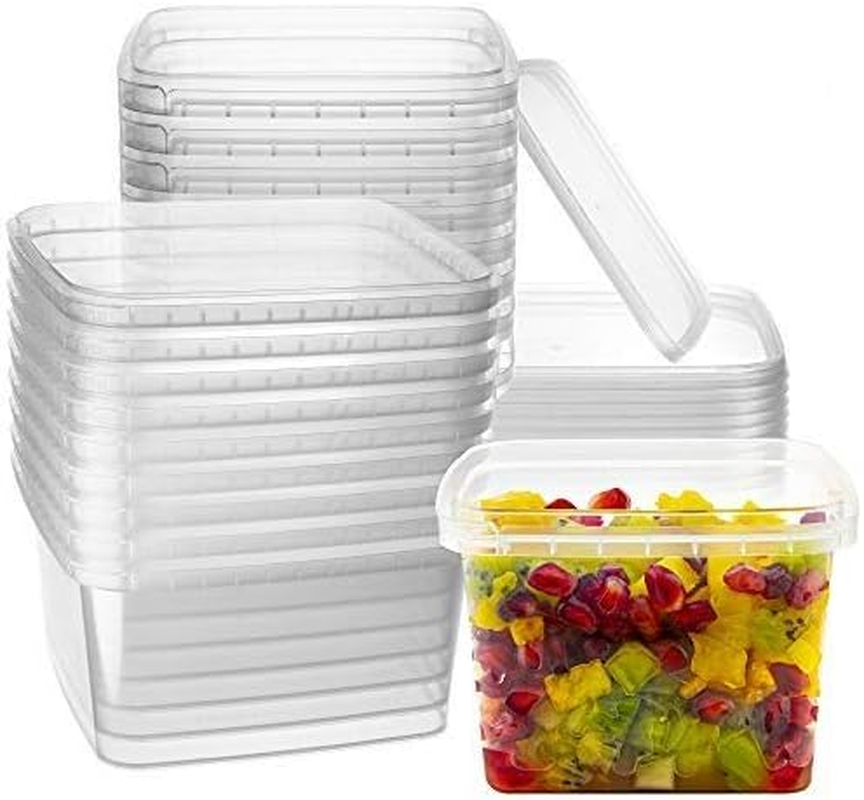 16 Oz. 20 Pack Square Clear Deli Containers with Lids Disposable BPA Free Square Plastic Food Storage Containers with Lids Airtight for Meal Prep Take Out Kitchen