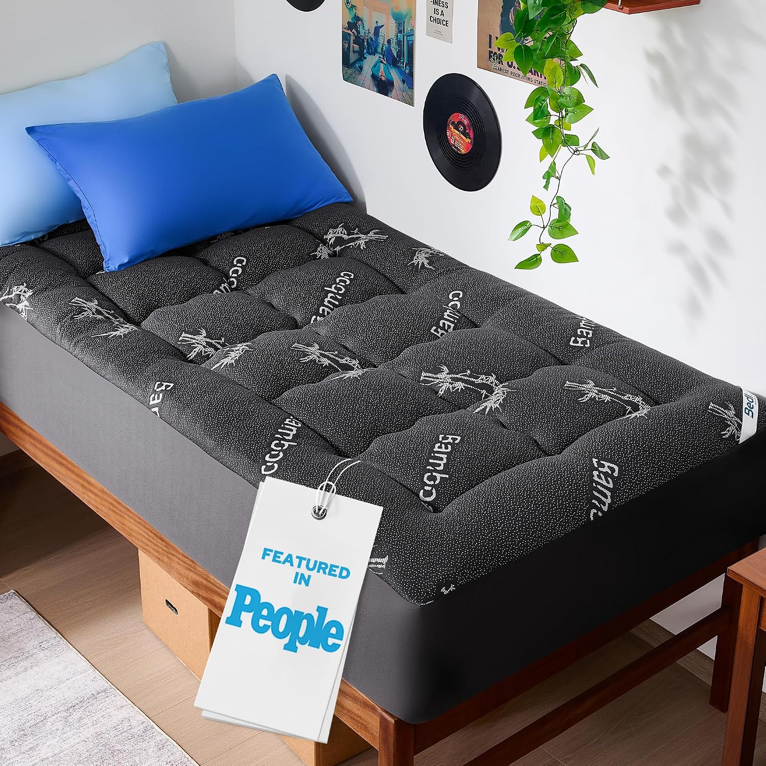 BEDLORE Twin XL Mattress Topper Viscose Derived from Bamboo, Thick Pillow Top Mattress Pad with Deep Pockets for 6-15 Inches Mattress, Soft Mattress Topper College Dorm Size for Back Pain(Dark Gray)
