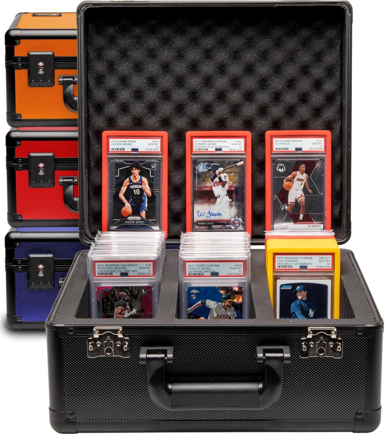 graded sports card storage box VEVOR 4 Slots Graded Cards Holder Carrying Case with Coded Lock Foam Dividers for 120 PSA Graded Cards 84 Bgs Cards Custom Waterproof Graded Card Case Compatible with 90 Graded Cards Heavy 2023 New Graded Card Storage