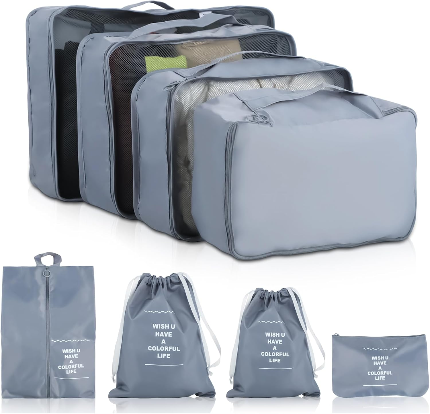 8 Teilige Packing Cubes - Koffer Organizer Kleidertaschen Packwürfel Für Rucksack Für Urlaub Und Reisen Wasserdichte Reise Packtaschen Ordnungssystem Für Koffer Und Rucksack (Grau)
