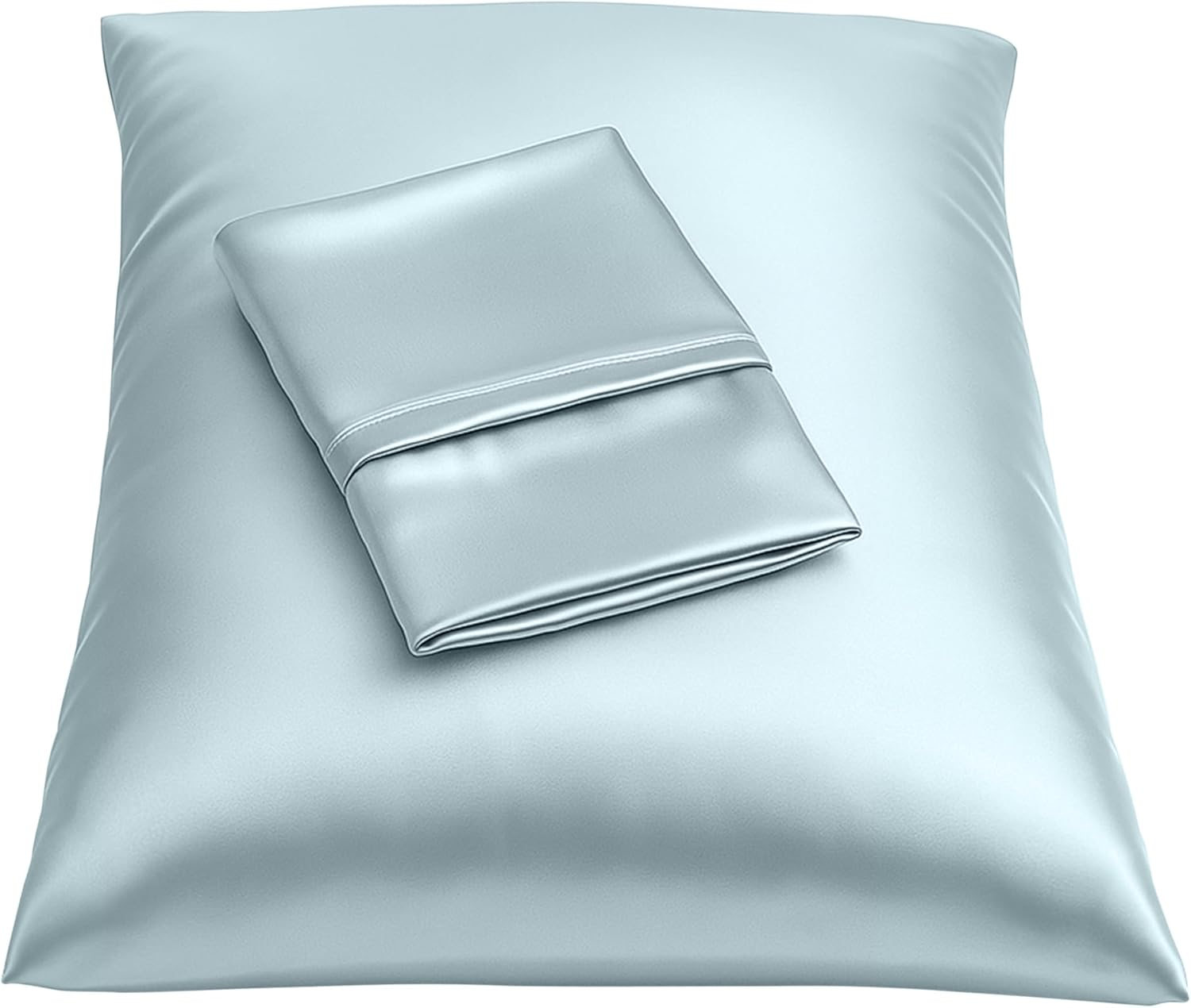 Satin Pillowcase with Zipper, for Hair and Skin Care, Feels Soft and Cool like a Silk Pillowcase, Satin Pillow Cases 2 Pack, Slik Pillow Cover, Baby Blue - Standard Size, Set of 2