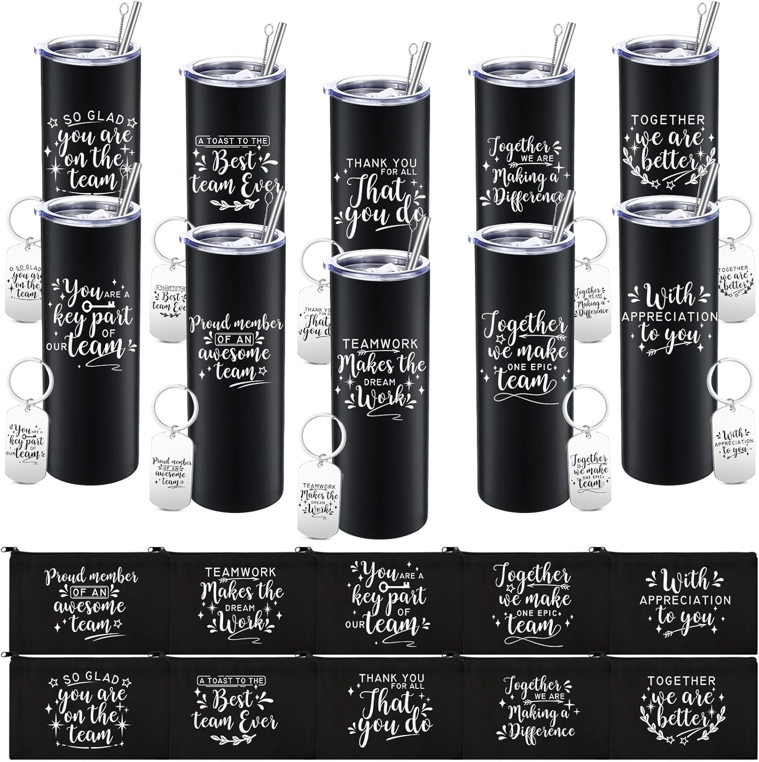 Team Appreciation Gift Set - 30 Pcs Tumblers, Keychains & Makeup Bags
