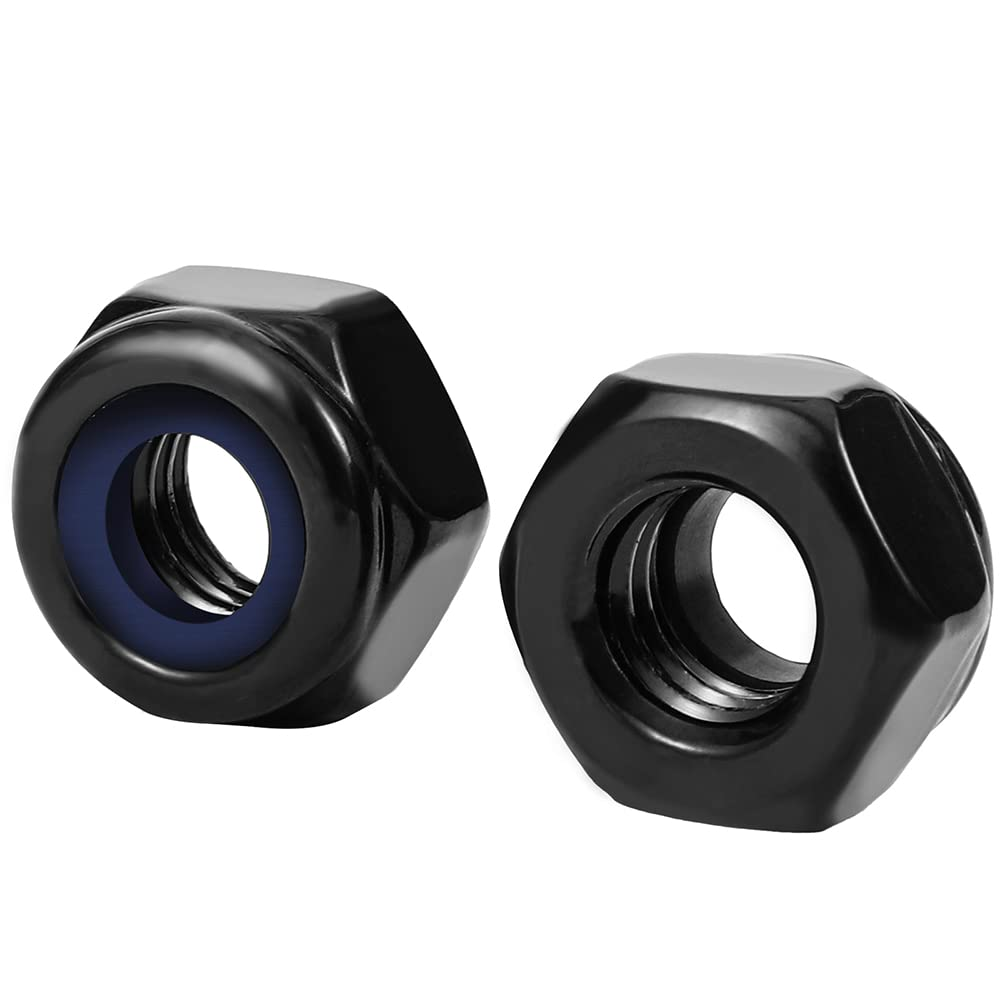 M6 Black Nylon Insert Hex Lock Nuts Locknuts, Stainless Steel 18-8 (304), Black Oxide, 50 PCS