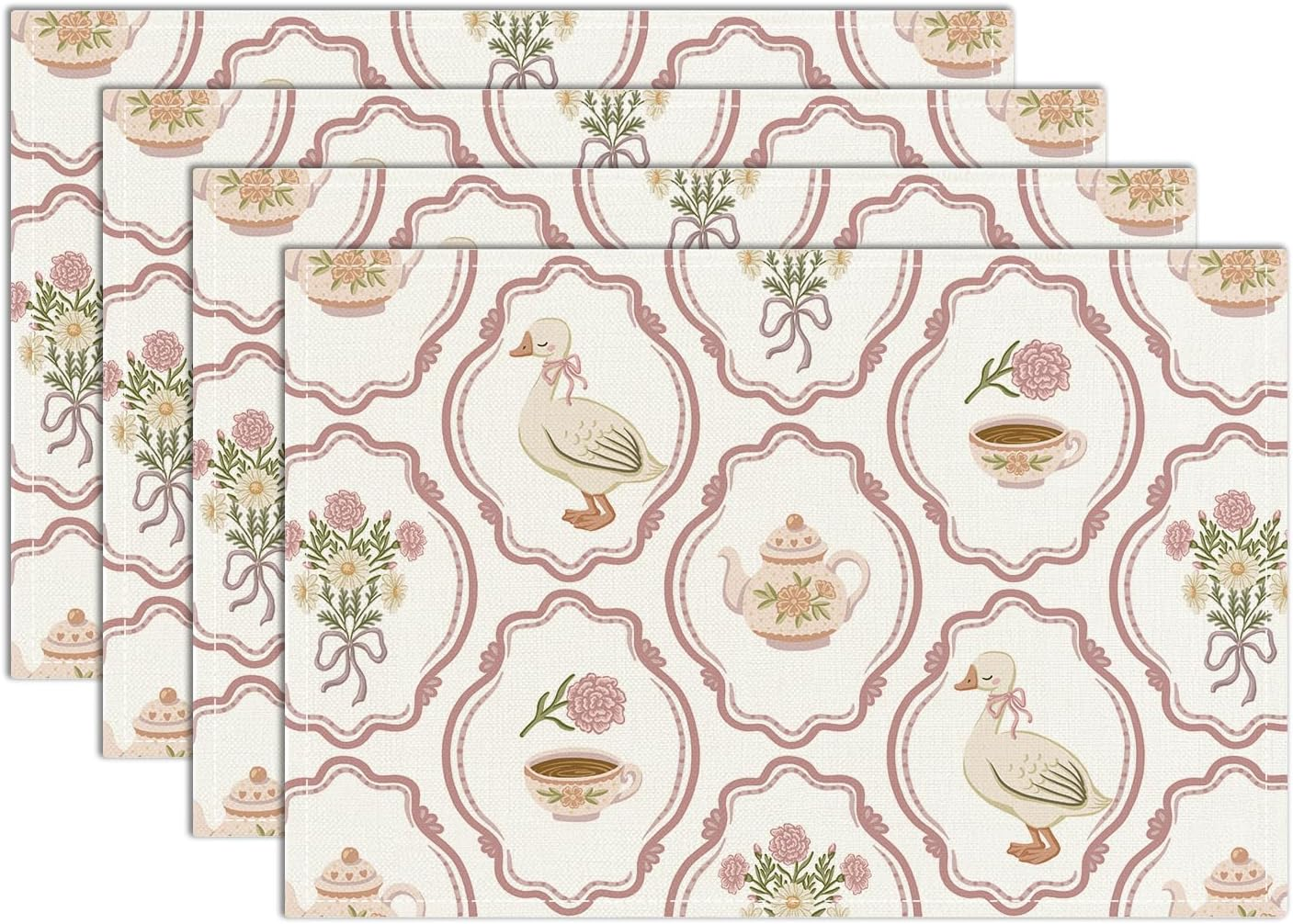 Floral Placemats 12X18 Inch Goose Kitchen Decor Cute Placemats Spring Table Mats Set of 4 Table Mats for Party Kitchen Dining Decoration-15