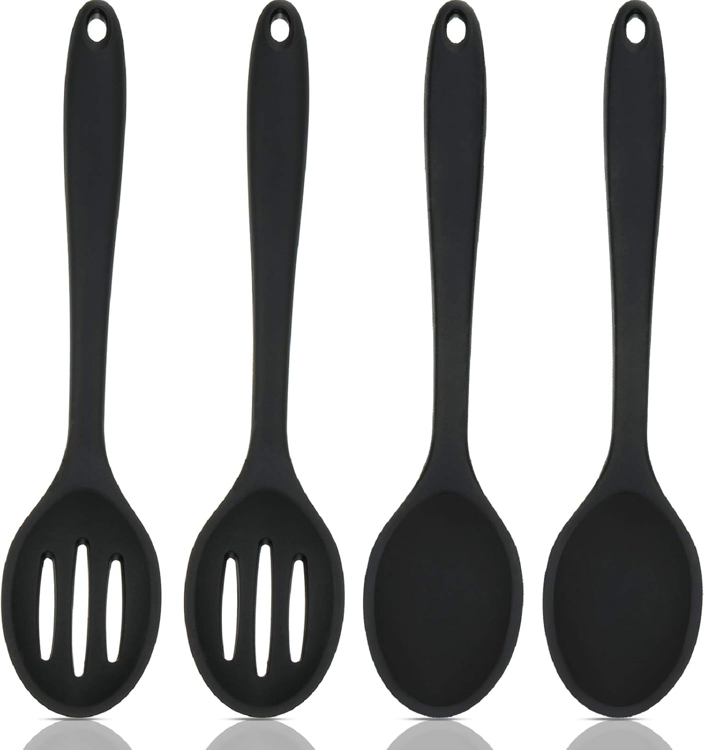 4 Pack Silicone Cooking Black Spoons Set Large Serving Nonstick Mixing Heat Resistant Slotted Spoons