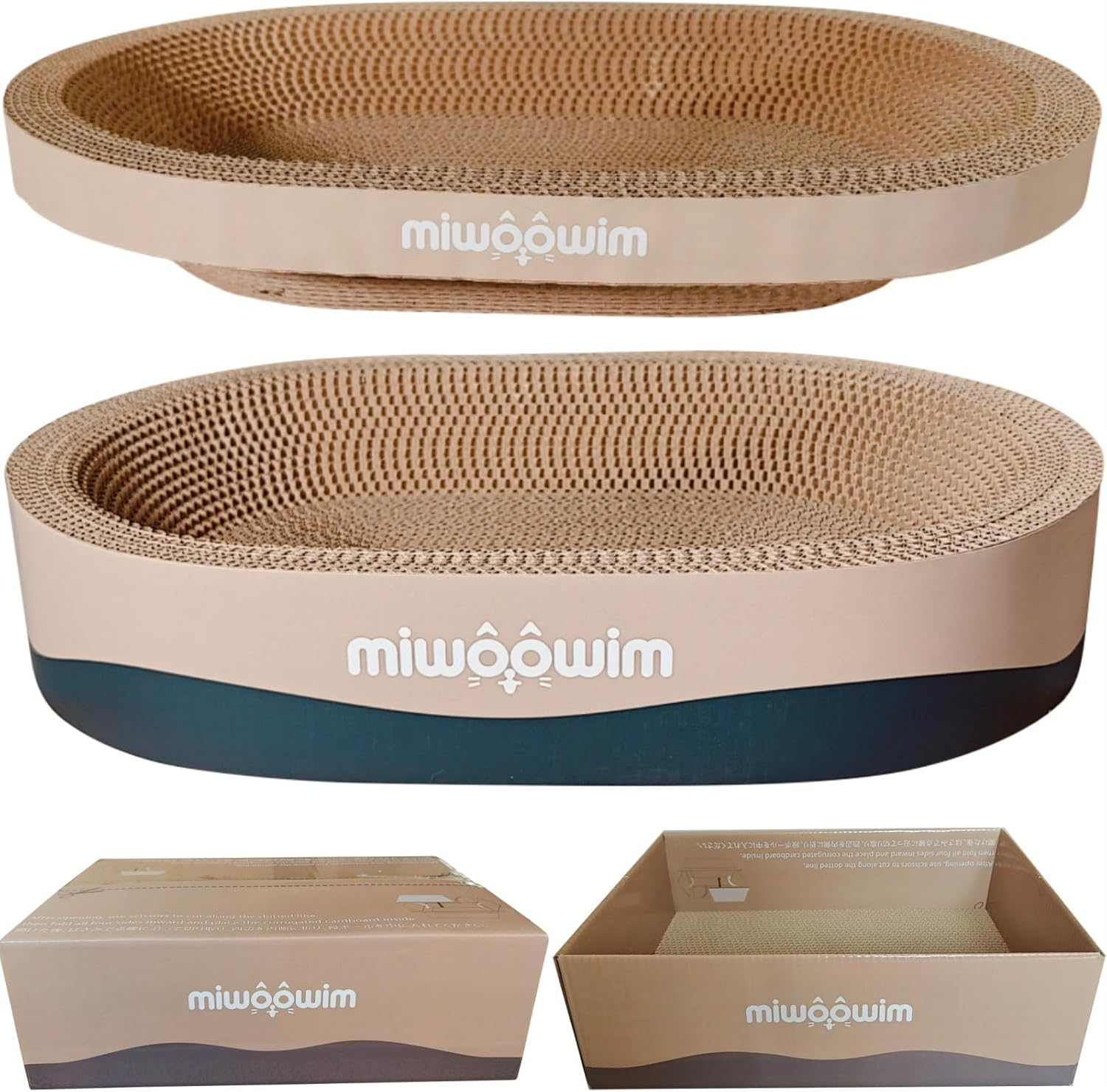 3PSC Cat Scratcher Cardboard, Oval Cat Scratch Pad Bowl Nest for Indoor Cats, round Cat Scratching Board Corrugated Lounge Cat Bed, Furniture Protector for Couch